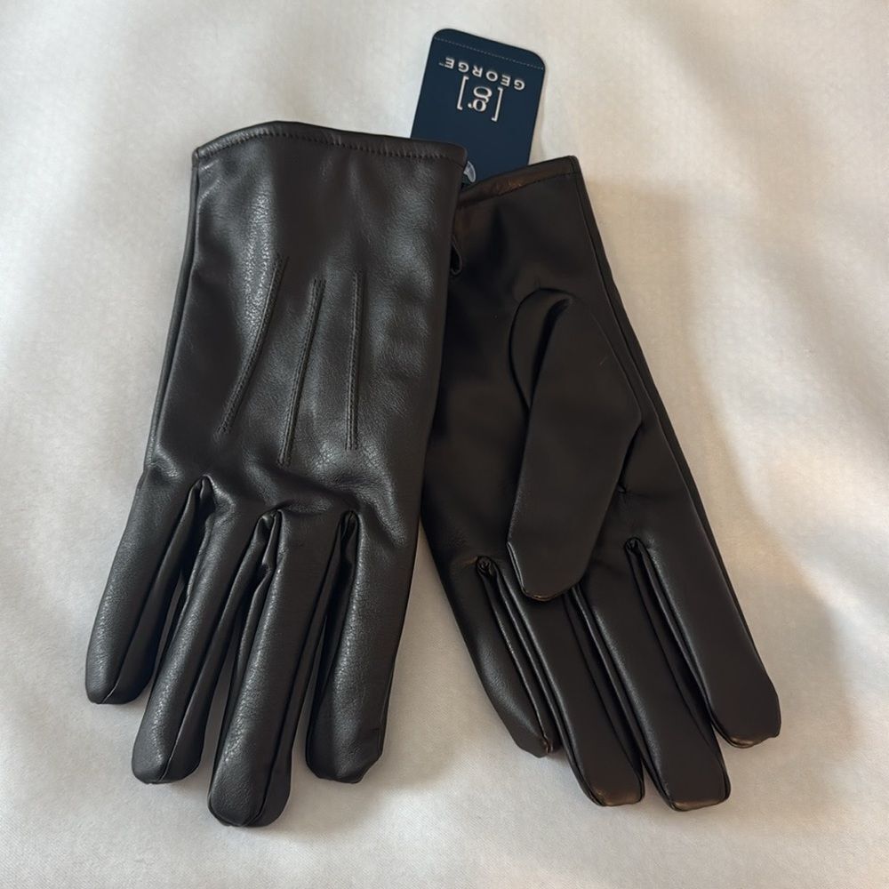 Faux Leather Gloves Mens Small Medium Brown